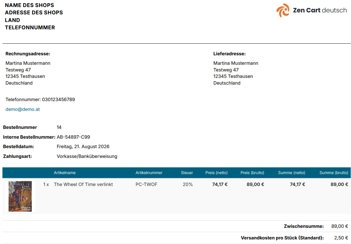 Interne Bestellnummer in Admin HTML Rechnung